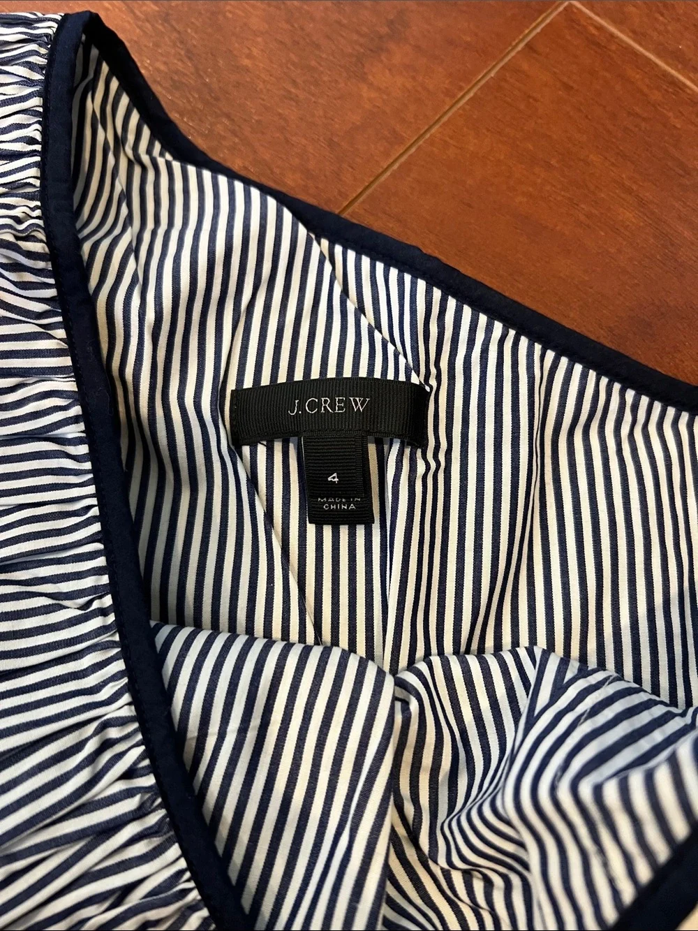 J. Crew Striped One-Shoulder Ruffle Top in Navy and White